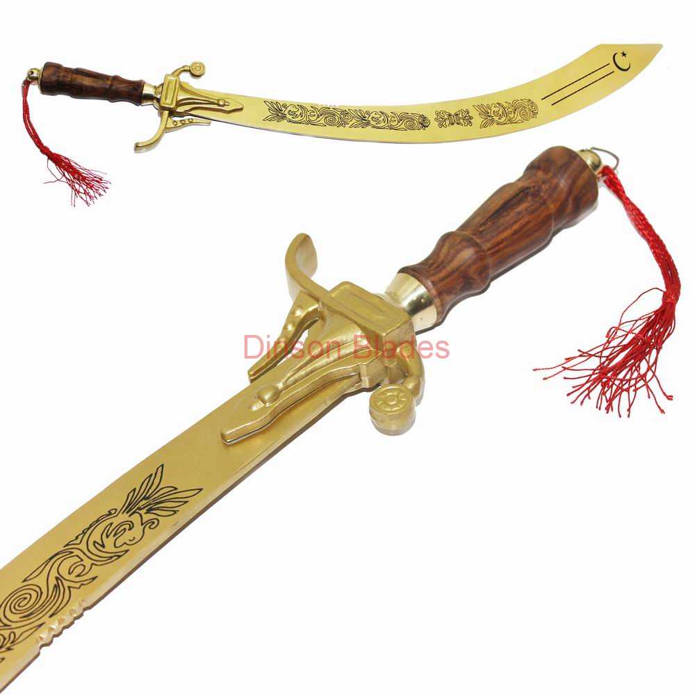 Scimitar Belly Dance Sword Gold Blade Coating Color with Silver Natural Wood Handle