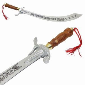 Scimitar Belly Dance Sword Silver Blade Coating Color with Silver Natural Wood Handle