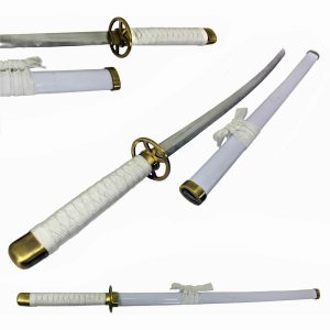 Bleach Rukia Sword White Samurai Replica Long Ribbon with Scabbard Metal White Cord Handle