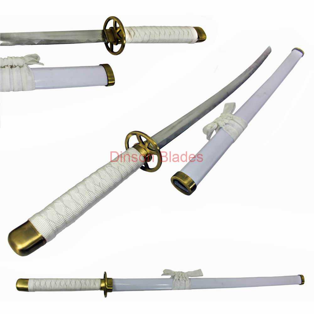 Bleach Rukia Sword White Samurai Replica Long Ribbon with Scabbard Metal White Cord Handle