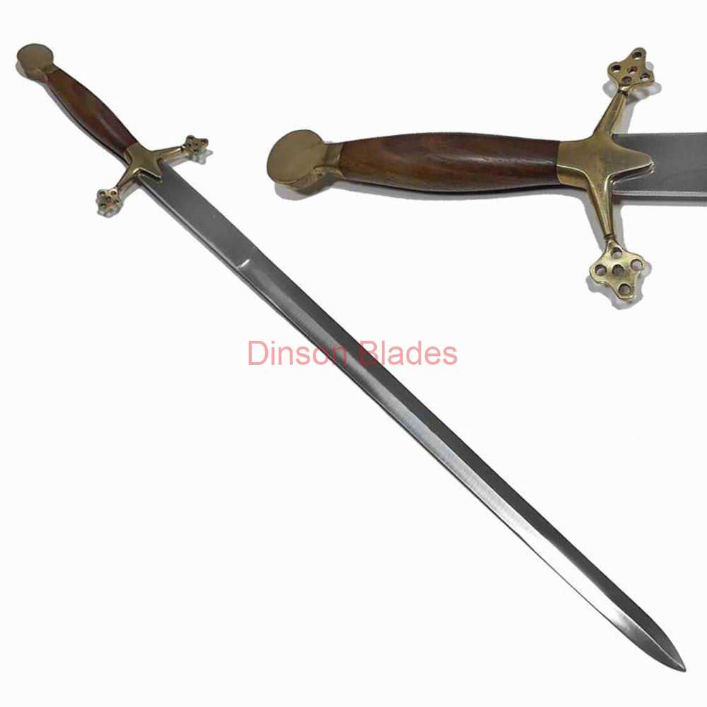 The Medieval Knight Scottish Claymore Sword Brass Natural wood Handle