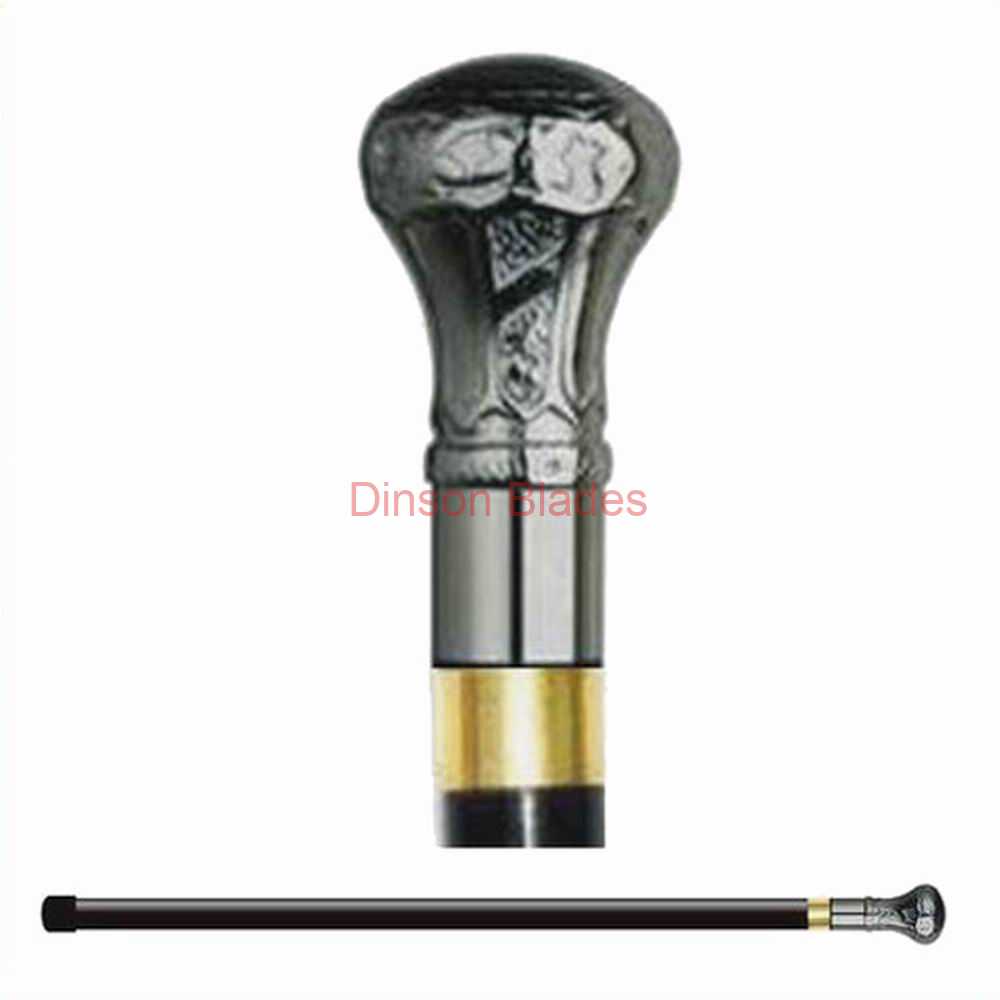 Gray (BW) Round Cane Sword with Metal Handle