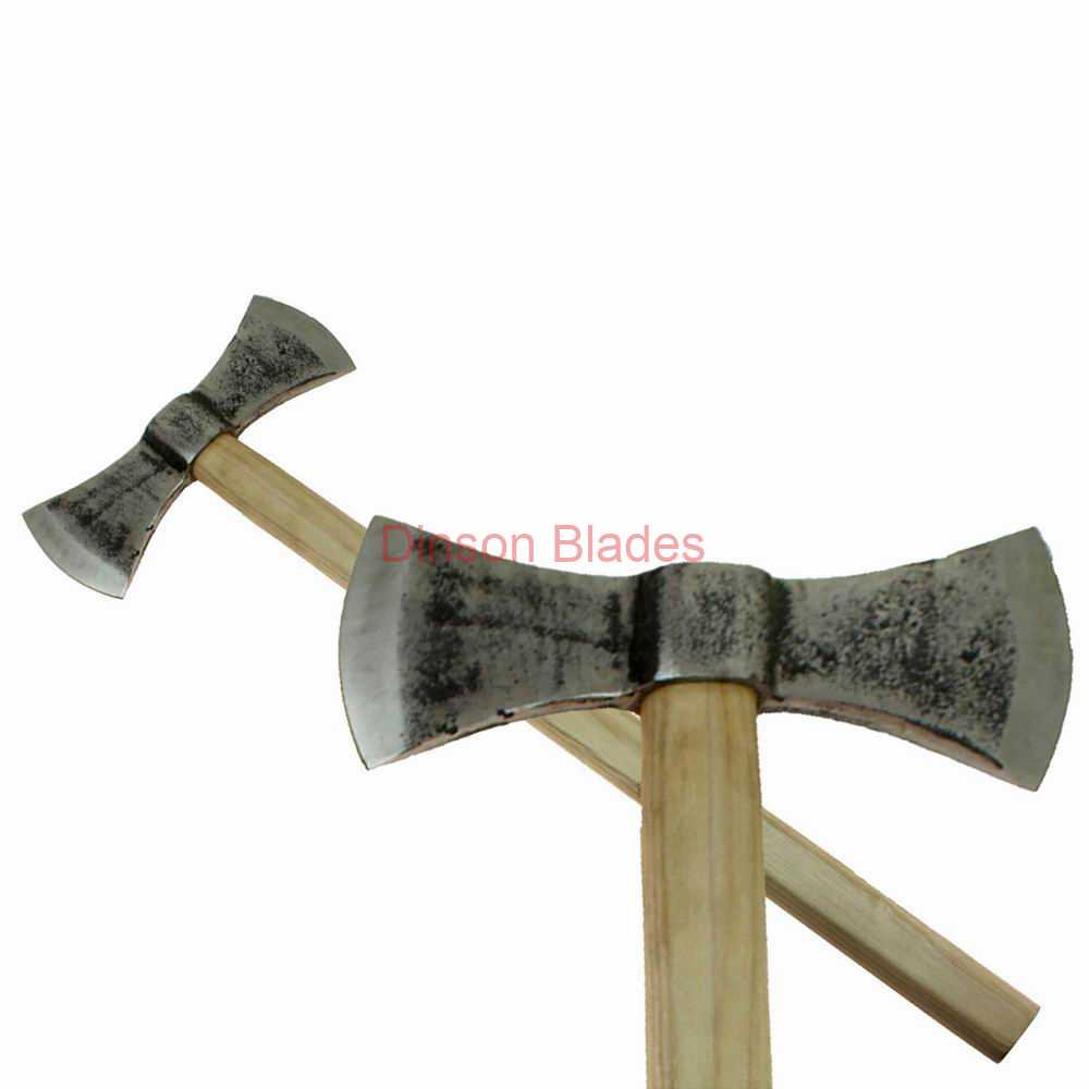Medieval Michigan Double Bit Axe Straight Hickory Handle Carbon Steel Head