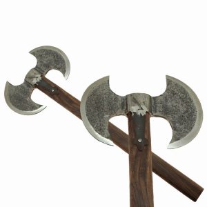 Carbon Steel Barbarian Double Blade Medieval Axe with Hardwood Handle